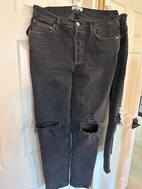Agolde Nico 30 Black Skinny Jeans with Knee Distressing